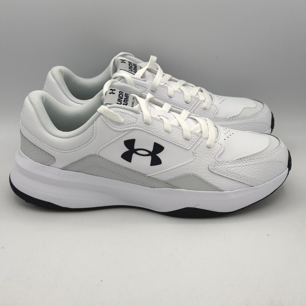 Under Armour UA Edge LTHR Shoes Mens 12 White Grey Leather Training 3028375-105
